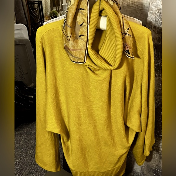BcbgMaxAzria: mustard batwing XL soft loose neck sweater - Picture 1 of 13